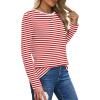 imageXIEERDUO Long Sleeve Shirts for Women Casual Crew Neck Basic Fall Tops Loose Fit ComfyRed Striped