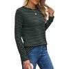 imageXIEERDUO Long Sleeve Shirts for Women Casual Crew Neck Basic Fall Tops Loose Fit ComfyStriped Green