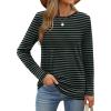 imageXIEERDUO Long Sleeve Shirts for Women Casual Crew Neck Basic Fall Tops Loose Fit ComfyStriped Green