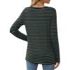 imageXIEERDUO Long Sleeve Shirts for Women Casual Crew Neck Basic Fall Tops Loose Fit ComfyStriped Green