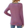 imageXIEERDUO Long Sleeve Shirts for Women Casual Crew Neck Basic Fall Tops Loose Fit ComfyStriped Orange