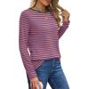 imageXIEERDUO Long Sleeve Shirts for Women Casual Crew Neck Basic Fall Tops Loose Fit ComfyStriped Orange