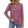 imageXIEERDUO Long Sleeve Shirts for Women Casual Crew Neck Basic Fall Tops Loose Fit ComfyStriped Orange