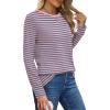 imageXIEERDUO Long Sleeve Shirts for Women Casual Crew Neck Basic Fall Tops Loose Fit ComfyStriped Pink