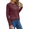 imageXIEERDUO Long Sleeve Shirts for Women Casual Crew Neck Basic Fall Tops Loose Fit ComfyWine Red