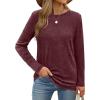 imageXIEERDUO Long Sleeve Shirts for Women Casual Crew Neck Basic Fall Tops Loose Fit ComfyWine Red