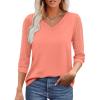 imageXIEERDUO 34 Length Sleeve Womens Tops VNeck Lace Tunic Tops Business Casual Blouses 2025Coral