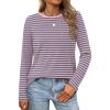 imageXIEERDUO Long Sleeve Shirts for Women Casual Crew Neck Basic Fall Tops Loose Fit ComfyStriped Pink