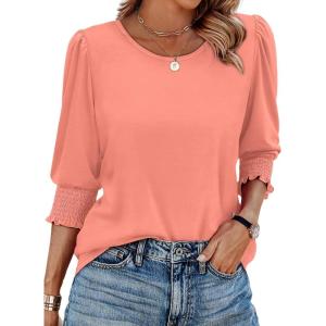 imageXIEERDUO Blouses for Women Dressy Casual 34 Length Sleeve Womens Tops with Smocked CuffsEcoral