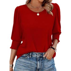 imageXIEERDUO Blouses for Women Dressy Casual 34 Length Sleeve Womens Tops with Smocked CuffsFred