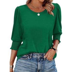 imageXIEERDUO Blouses for Women Dressy Casual 34 Length Sleeve Womens Tops with Smocked CuffsGgreen