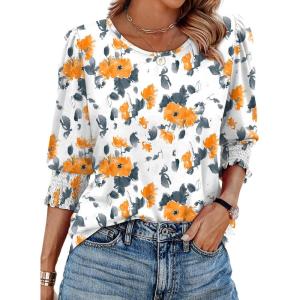 imageXIEERDUO Blouses for Women Dressy Casual 34 Length Sleeve Womens Tops with Smocked CuffsIyellow Floral