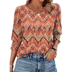 imageXIEERDUO Blouses for Women Dressy Casual 34 Length Sleeve Womens Tops with Smocked CuffsKboho