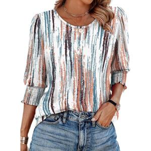 imageXIEERDUO Blouses for Women Dressy Casual 34 Length Sleeve Womens Tops with Smocked CuffsMtiedye