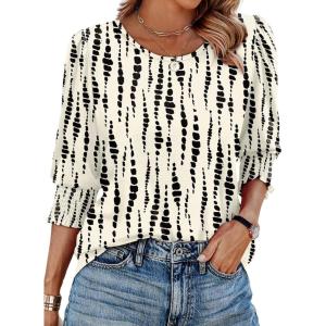 imageXIEERDUO Blouses for Women Dressy Casual 34 Length Sleeve Womens Tops with Smocked CuffsNspot Print
