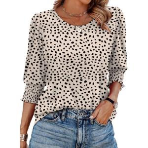 imageXIEERDUO Blouses for Women Dressy Casual 34 Length Sleeve Womens Tops with Smocked CuffsPapricot Dot