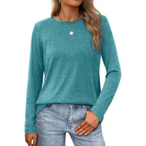 imageXIEERDUO Long Sleeve Shirts for Women Casual Crew Neck Basic Fall Tops Loose Fit ComfyGray Green