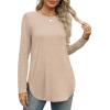 imageXIEERDUO Womens Long Sleeve Round Neck Shirts Side Split Basic Loose Tunic Tops Casual 2025Beige