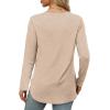 imageXIEERDUO Womens Long Sleeve Round Neck Shirts Side Split Basic Loose Tunic Tops Casual 2025Beige