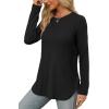 imageXIEERDUO Womens Long Sleeve Round Neck Shirts Side Split Basic Loose Tunic Tops Casual 2025Black