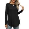 imageXIEERDUO Womens Long Sleeve Round Neck Shirts Side Split Basic Loose Tunic Tops Casual 2025Black