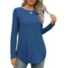 imageXIEERDUO Womens Long Sleeve Round Neck Shirts Side Split Basic Loose Tunic Tops Casual 2025Blue