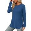 imageXIEERDUO Womens Long Sleeve Round Neck Shirts Side Split Basic Loose Tunic Tops Casual 2025Blue