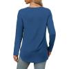 imageXIEERDUO Womens Long Sleeve Round Neck Shirts Side Split Basic Loose Tunic Tops Casual 2025Blue