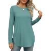 imageXIEERDUO Womens Long Sleeve Round Neck Shirts Side Split Basic Loose Tunic Tops Casual 2025Blue Green