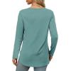 imageXIEERDUO Womens Long Sleeve Round Neck Shirts Side Split Basic Loose Tunic Tops Casual 2025Blue Green