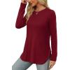 imageXIEERDUO Womens Long Sleeve Round Neck Shirts Side Split Basic Loose Tunic Tops Casual 2025Burgundy