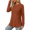 imageXIEERDUO Womens Long Sleeve Round Neck Shirts Side Split Basic Loose Tunic Tops Casual 2025Caramel