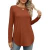 imageXIEERDUO Womens Long Sleeve Round Neck Shirts Side Split Basic Loose Tunic Tops Casual 2025Caramel