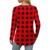 imageXIEERDUO Womens Long Sleeve Round Neck Shirts Side Split Basic Loose Tunic Tops Casual 2025Christmas Red Plaid