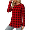 imageXIEERDUO Womens Long Sleeve Round Neck Shirts Side Split Basic Loose Tunic Tops Casual 2025Christmas Red Plaid
