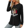 imageXIEERDUO Womens Long Sleeve Round Neck Shirts Side Split Basic Loose Tunic Tops Casual 2025Christmas Tree