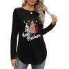 imageXIEERDUO Womens Long Sleeve Round Neck Shirts Side Split Basic Loose Tunic Tops Casual 2025Christmas Tree