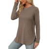 imageXIEERDUO Womens Long Sleeve Round Neck Shirts Side Split Basic Loose Tunic Tops Casual 2025Coffee