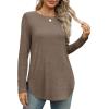 imageXIEERDUO Womens Long Sleeve Round Neck Shirts Side Split Basic Loose Tunic Tops Casual 2025Coffee