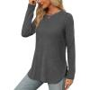 imageXIEERDUO Womens Long Sleeve Round Neck Shirts Side Split Basic Loose Tunic Tops Casual 2025Dark Grey