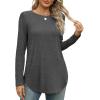 imageXIEERDUO Womens Long Sleeve Round Neck Shirts Side Split Basic Loose Tunic Tops Casual 2025Dark Grey