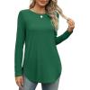 imageXIEERDUO Womens Long Sleeve Round Neck Shirts Side Split Basic Loose Tunic Tops Casual 2025Green