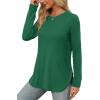 imageXIEERDUO Womens Long Sleeve Round Neck Shirts Side Split Basic Loose Tunic Tops Casual 2025Green