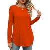 imageXIEERDUO Womens Long Sleeve Round Neck Shirts Side Split Basic Loose Tunic Tops Casual 2025Halloween Orange