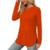 imageXIEERDUO Womens Long Sleeve Round Neck Shirts Side Split Basic Loose Tunic Tops Casual 2025Halloween Orange