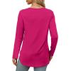 imageXIEERDUO Womens Long Sleeve Round Neck Shirts Side Split Basic Loose Tunic Tops Casual 2025Hot Pink