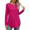 imageXIEERDUO Womens Long Sleeve Round Neck Shirts Side Split Basic Loose Tunic Tops Casual 2025Hot Pink