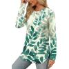 imageXIEERDUO Womens Long Sleeve Round Neck Shirts Side Split Basic Loose Tunic Tops Casual 2025Patternedblue Leaf