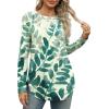 imageXIEERDUO Womens Long Sleeve Round Neck Shirts Side Split Basic Loose Tunic Tops Casual 2025Patternedblue Leaf