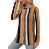 imageXIEERDUO Womens Long Sleeve Round Neck Shirts Side Split Basic Loose Tunic Tops Casual 2025Patternedkhaki Stripe
